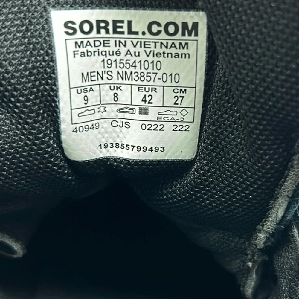 SOREL MAC HILL MID LEATHER WATERPROOF BLACK MEN'S SNEAKER SIZE 9 NWOT